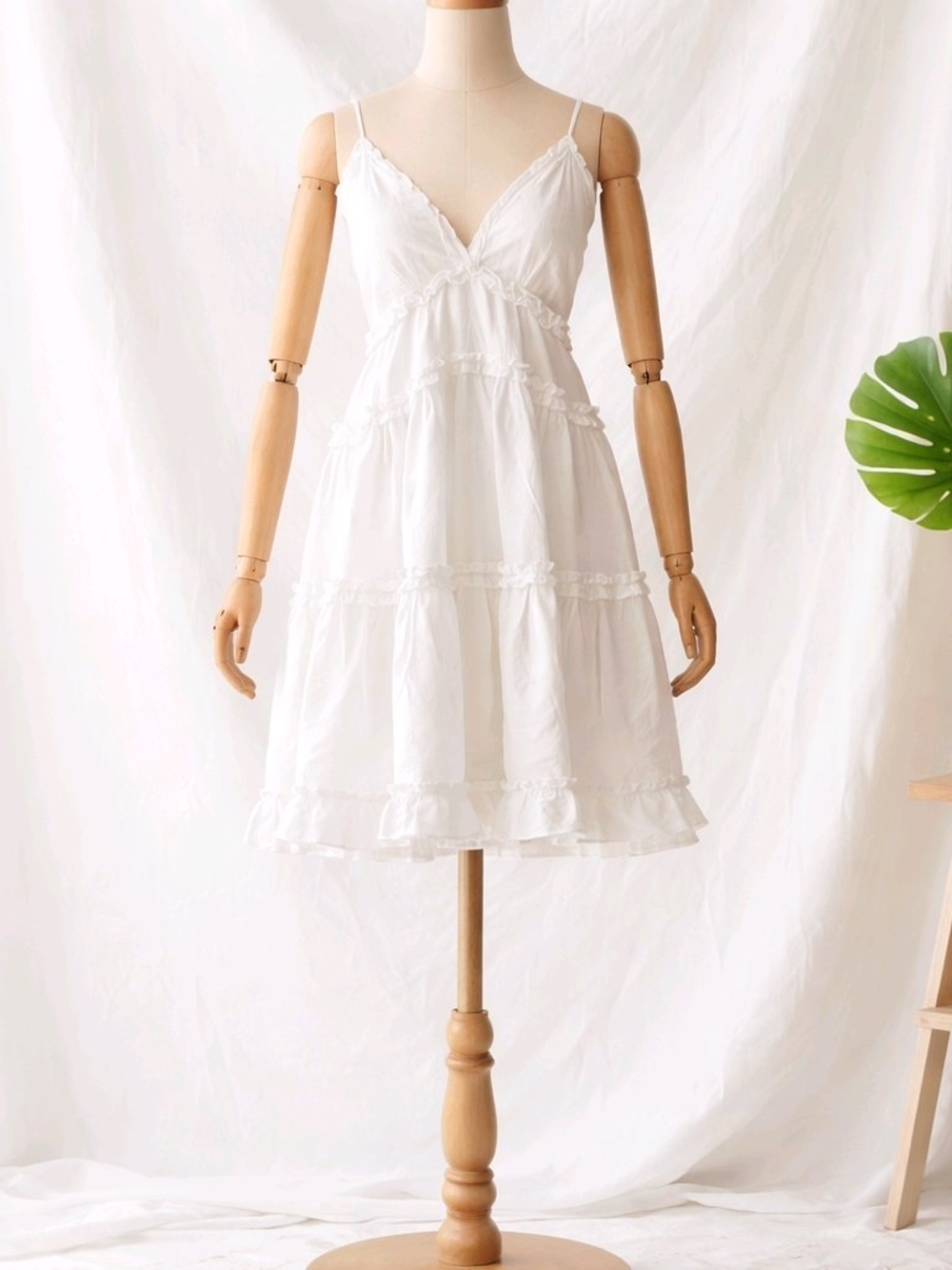 ​The Clothing Company White Ruffle Tiered Mini Dress Cottagecore Boho Size L